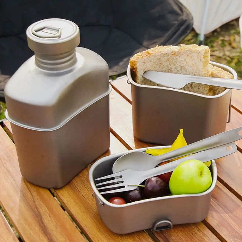 Pure Titanium Kettle Lunch Box Set Dual-Purpose Super Lightweight Portable Folding Thickened Outdoor Camping Household