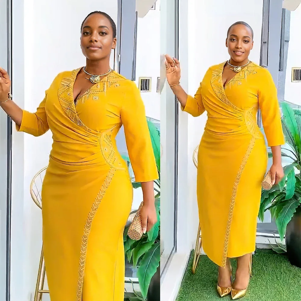 

Elegant Diamonds Evening Dress African Women Wedding Party Gown Ankara Dashiki Africa Clothing Turkey Kaftan Dubai Abaya Vestido