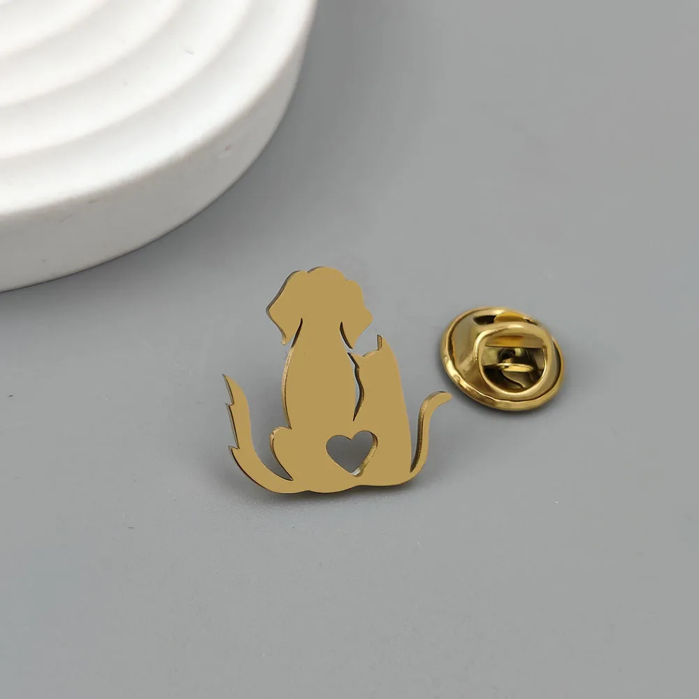 Simple cat and dog symmetrical brooch made of stainless steel material, factory direct sales of suit and shirt accessories