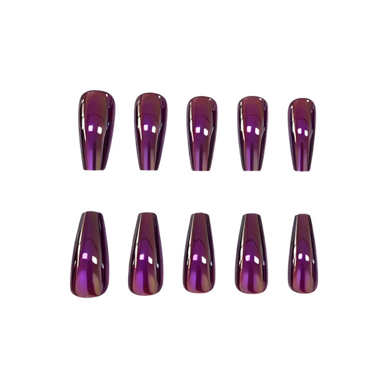 24PCS Luxurious purple and gold chrome-plated mirror-like artificial nails embossed sequined metallic vortex artificial nails