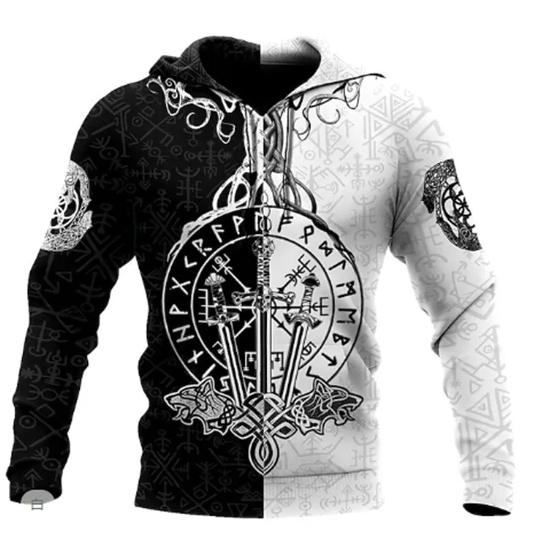 New Hoodie 3d Viking Harajuku Print Pullover Men's Hooded Sweatshirt Oversized Vintage Male Clothing Fall Long Sleeve Clothes