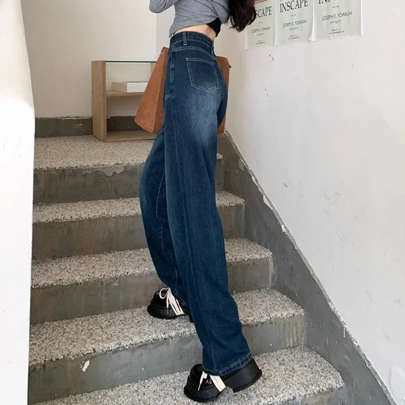 Jean en denim pleine longueur pour femme, poches, style coréen vintage, streetwear décontracté, collège, printemps, commconsulAll-match, harajuku