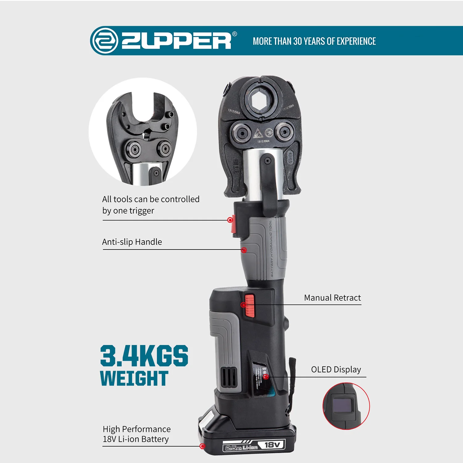 ZUPPER PZ-300C two function in one Mini Battery Powered Hydraulic Multi-functional Tool for crimping and cutting cable