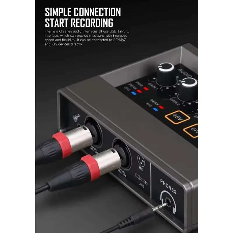 Q 16 جهاز مزج الصوت الصوتي المهنية بطاقة قناة رصد الغيتار الكهربائي تسجيل مباشر لواجهة الاستوديو الغناء DJ