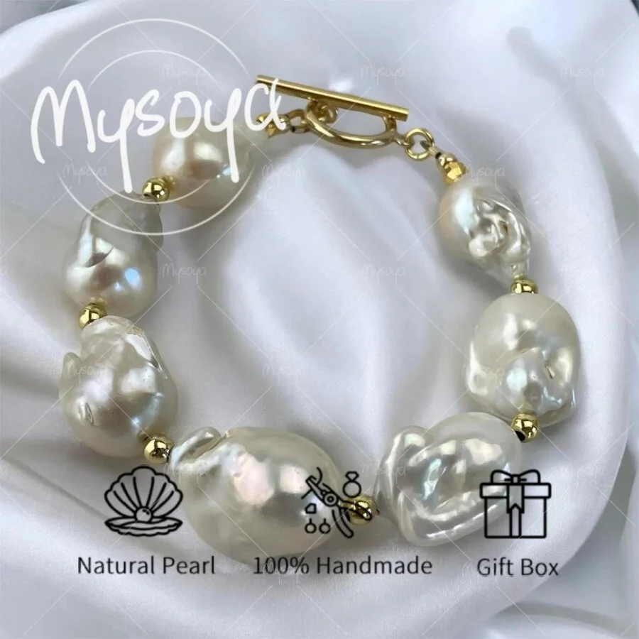 

Браслет MYSOYA с крупными жемчужинами в стиле барокко, жемчуг 14-16 мм, в подарочной коробке, подарки для него/нее, подарки на день рождения, свадебные украшения