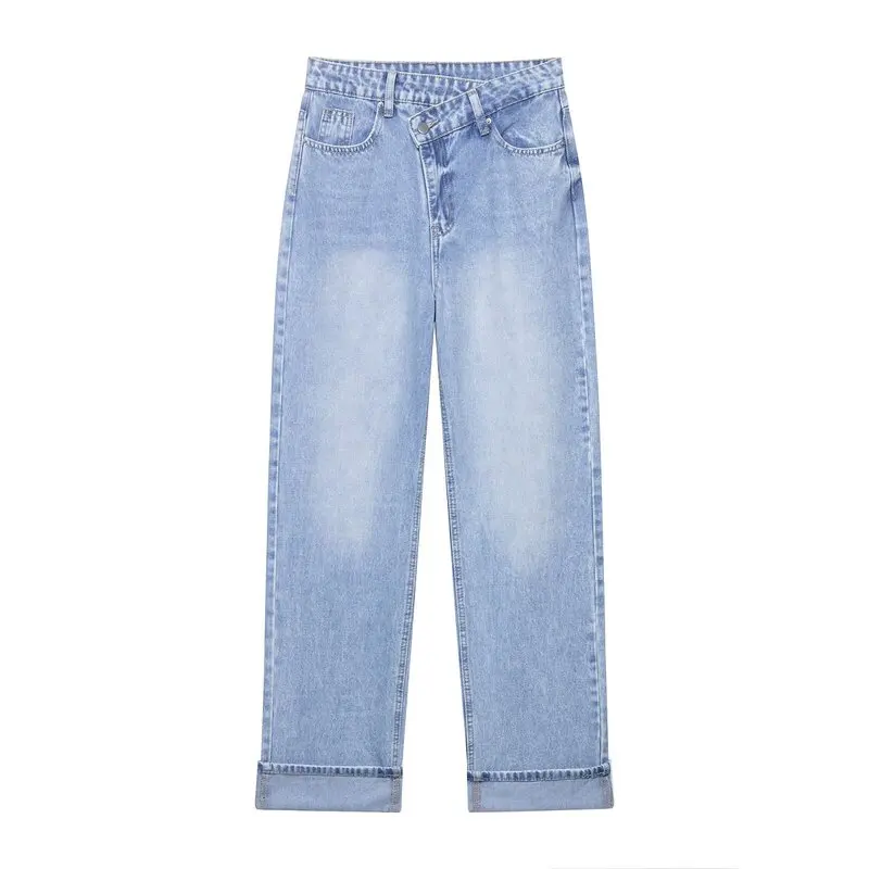 Summer 2025 High Waist Straight Leg Jeans Women's Faion New Arrival Versatile Double Flap Long Pants Casual Zipper Sle