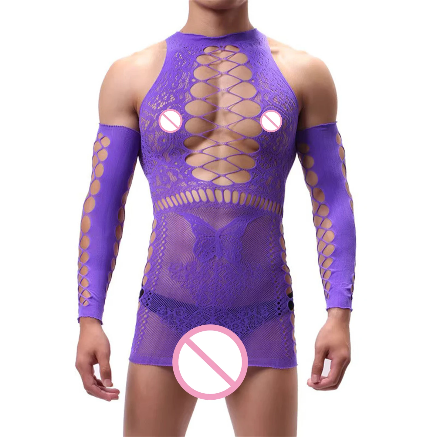 Erkek Sissy See-through Crotchless Elbise Külotlu Çorap Bodystocking Eşcinsel Erkek Iç Çamaşırı Sıcak Egzotik Bodysuit Adam Iç Çamaşırı