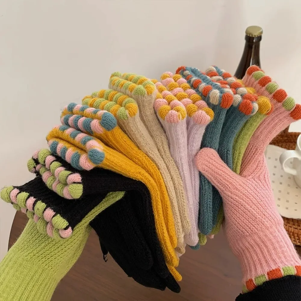 Einfarbige Damen-Strickhandschuhe „Little Sugar Bean“ für den Winter – fingerlose Touchscreen-fähige, warme, winddichte Handschuhe zum Radfahren