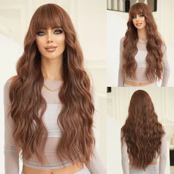 NAMM Synthetic Extra long Wavy Light Brown Wig with Bangs Wigs for Women Natural Hair Wavy Wigs Daily Party Heat Resistant Hair