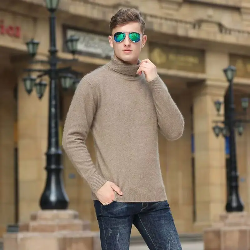 Camisola de gola alta de caxemira monocromática masculina, camisa grossa solta de lã, tamanho grande, 100% vison, outono e inverno