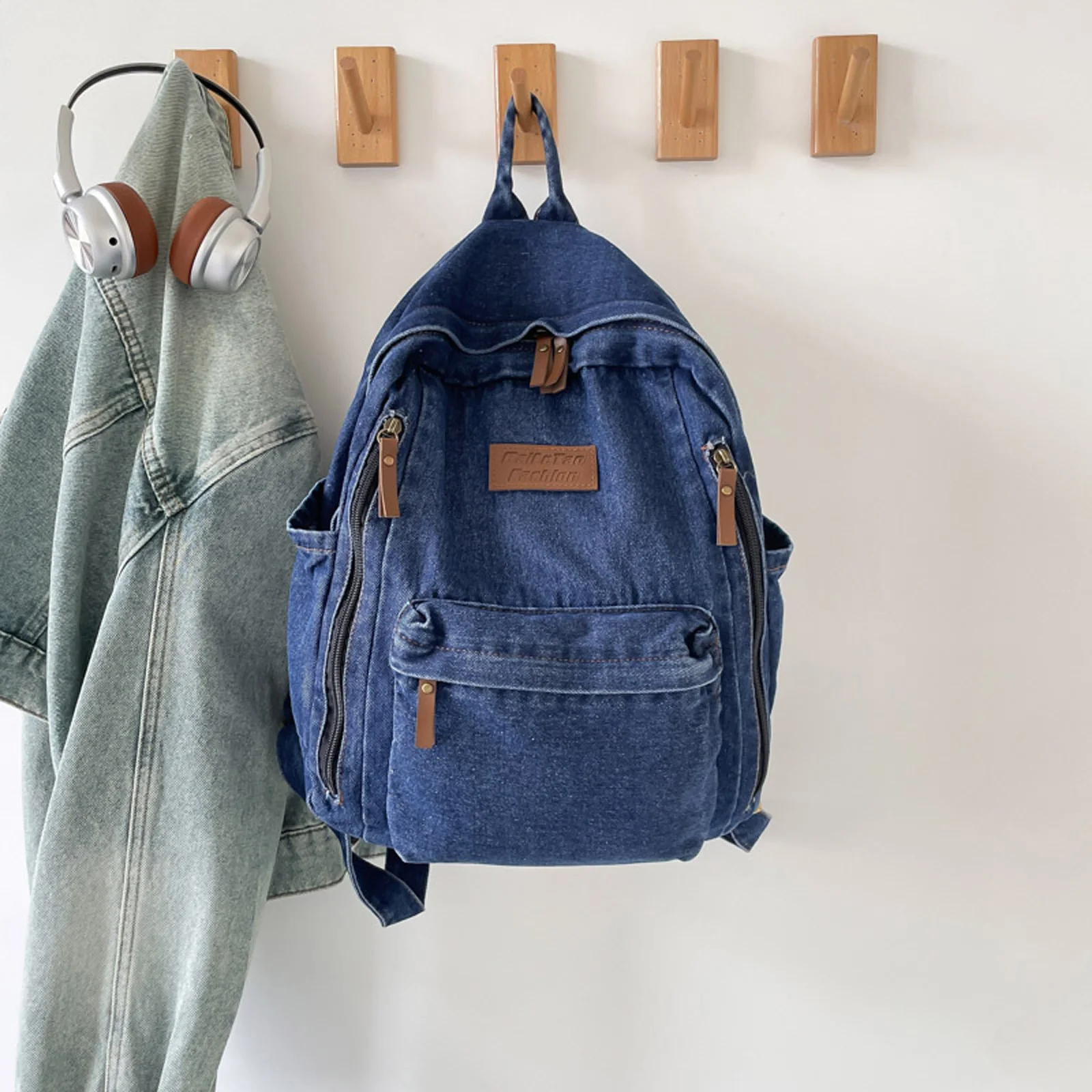 Large Capacity Denim Backpack Stylish Canvas School Bag for Middle and High-School Students