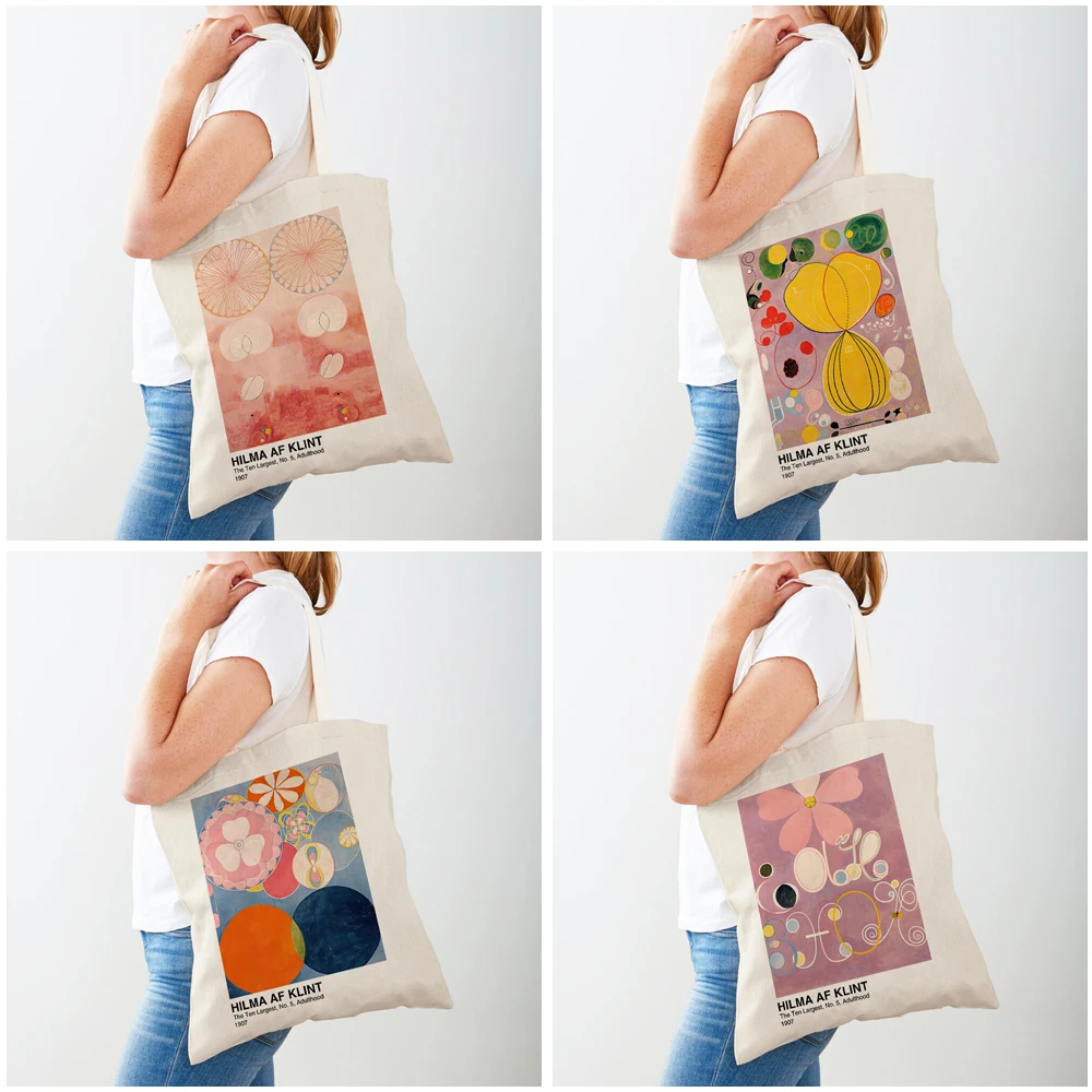 Hilma Af Klint Geometry Line Boho Art Supermarket Shopper Bag Lady Tote Handbag Double Print Casual Canvas Women Shopping Bags