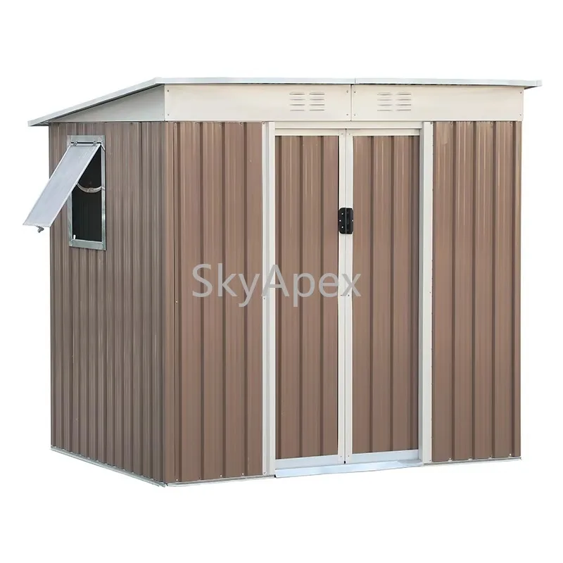 

Металлическая смола для наружного хранения вещей 6x5 футов, коричневый с окном и фундаментом, прочный, устойчивый к ржавчине, для использования в саду, на заднем дворе, патио