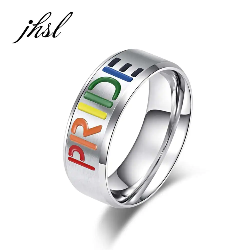 

JHSL Unisex LGBT Lesbian Gay Rings for Men Women Colorful Rainbow Pride Friendship Stainless Steel Fashion Jewelry