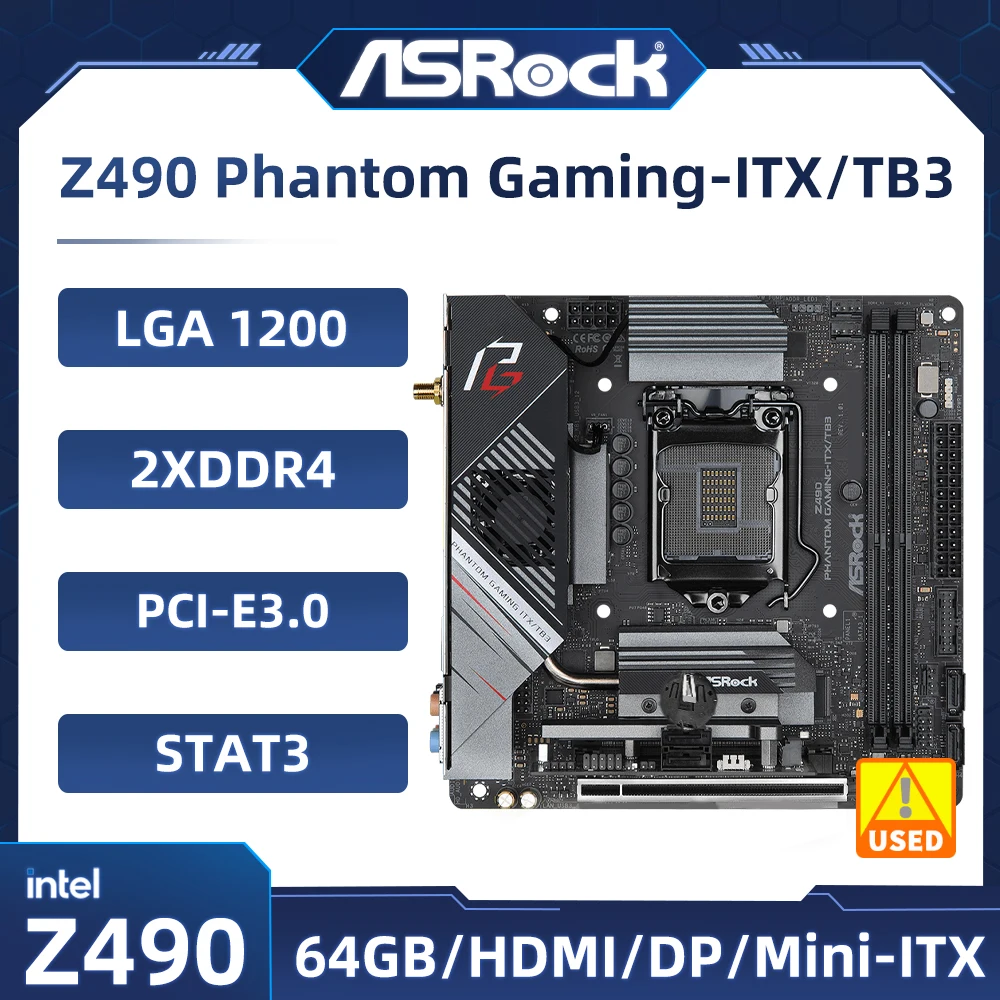 asrock placa mae phantom gaming suporta core i310105f 11600 10100 intel z590 lga 1200 ddr4 64gb itx e tb3 mini itx z490 01