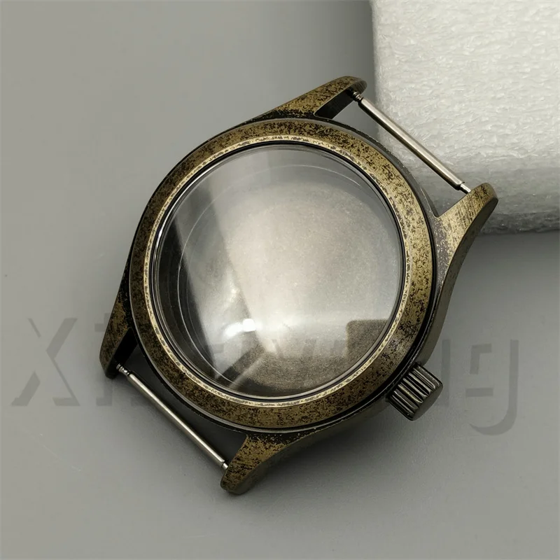 NONE 36MM/39MM Taucher-Pilotenuhrengehäuse aus gebürstetem Messing und Bronze, AR-blaues gewölbtes Saphirglas, passend für NH34 NH35 NH36 NH38 NH70 ETA2824 PT5000 5