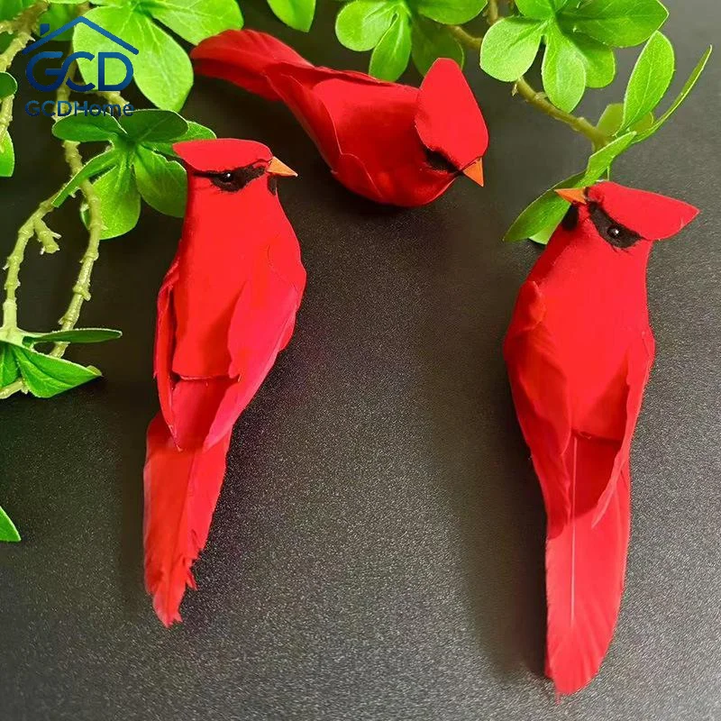 3 Pcs Lightweight Artificial Red Feather Bird Hanging Ornaments for Balcony Garden Home Indoor Outdoor Decor