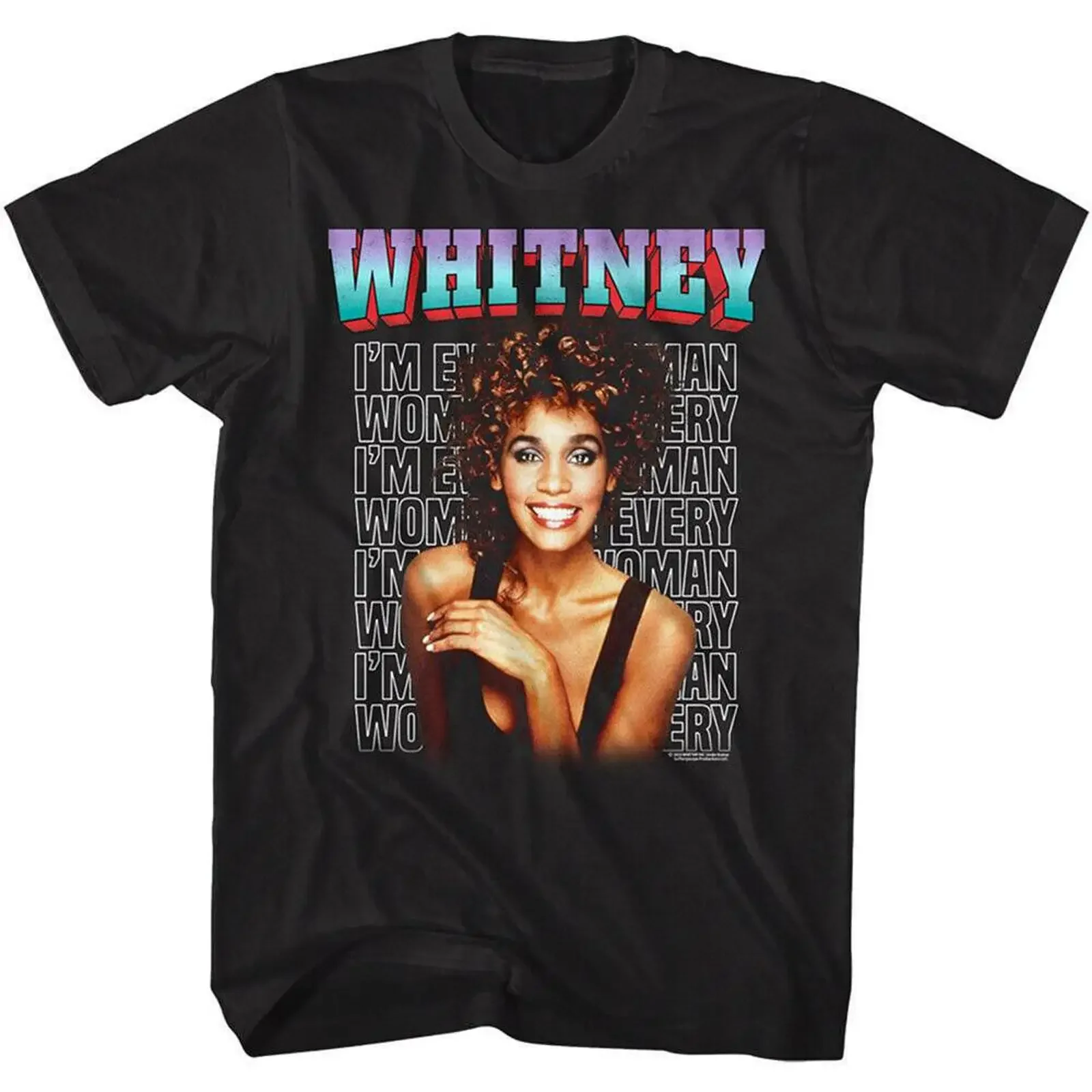 WHITNEY HOUSTON T Shirt I'm Every Woman Smile Merch  vintage Washed Casual graphic Breathable Slightly streetwear Versatile
