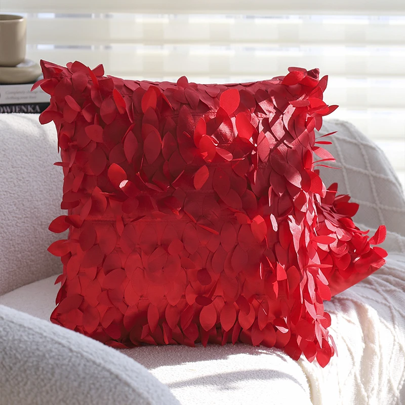 

Red Creative Cushion Cover 3D Leaves 43x43cm for Sofa Living Room Decorative Pillow Cover Home Decor Fashion Funda Cojin