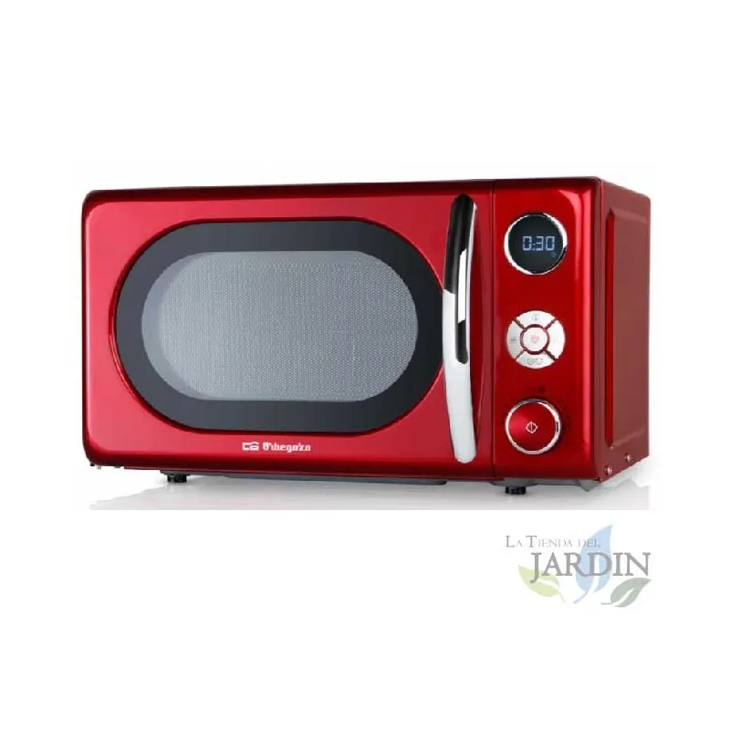 Red Vintage microwave 20 L Orbegozo, 700 W. Grill quartz 900W. 10 power levels. DIGITAL timer 95 min.