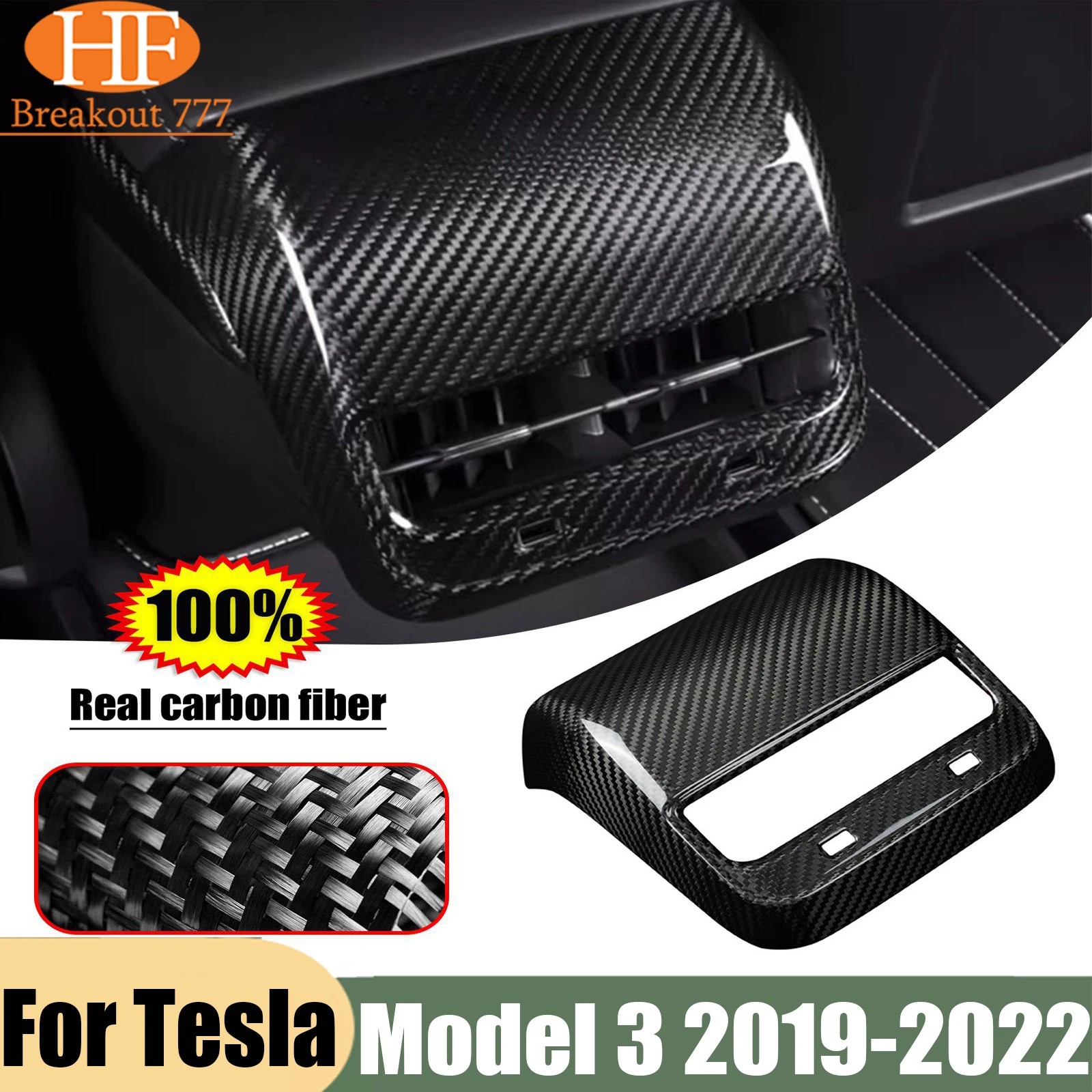 For Tesla Model 3 2019-2022 Car Rear Air Conditioning Vent Outlet Trim Cover Accessories Real Carbon Fiber