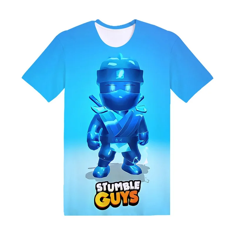 Stumble Guys-Camiseta de dibujos animados para niños, Tops de manga corta, ropa para niños, camisetas de Anime con cuello redondo