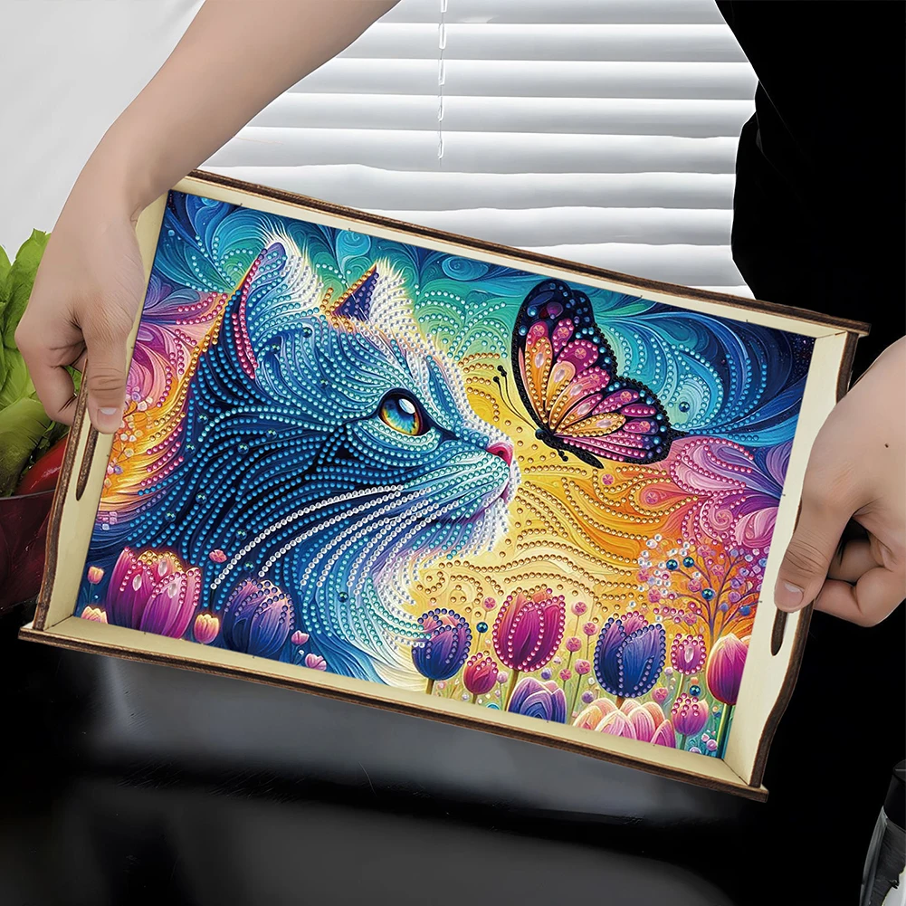 

DIY Diamond Painting Food Tray Kit Wooden DIY Diamond Painted Dining Plate Diamond Art Tableware Manager Tray for Coffee Table