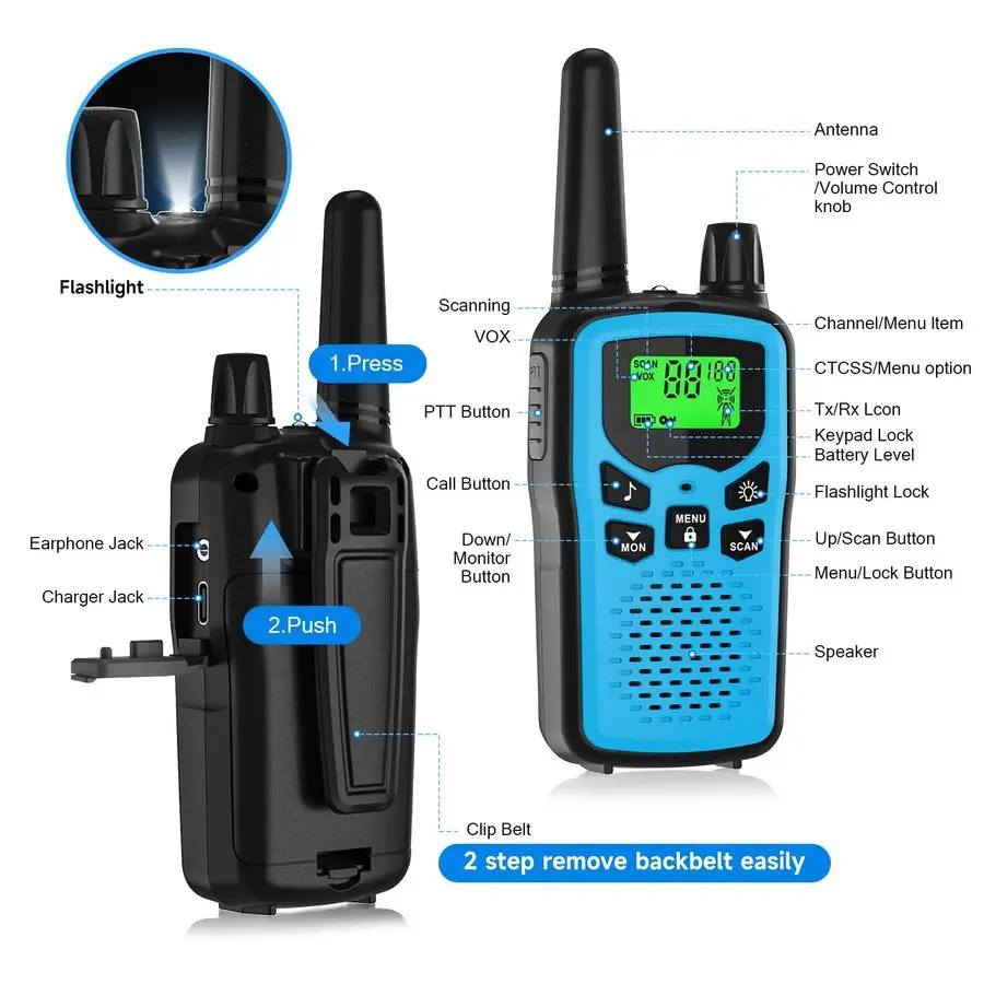 Talkies for Adult Long Range, 6 Pack Rechargeable 2 Way Radios, LED Flashlight Hiking Accessories Camping Gear Gifts for Kids Fa