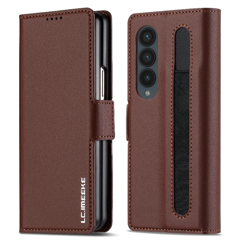 Magnetic Flip Wallet Card Slots Phone Cover For Samsung Galaxy Z Fold4/Z Fold 3/ Leather Protective Case(Excluding Pen)