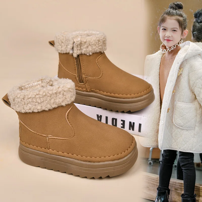 

Girls Casual Boots Korean Style Fashion Kids Short Boots Suede Warm 2025 Winter New Children Snow Boots Soft Bottom Comfortable