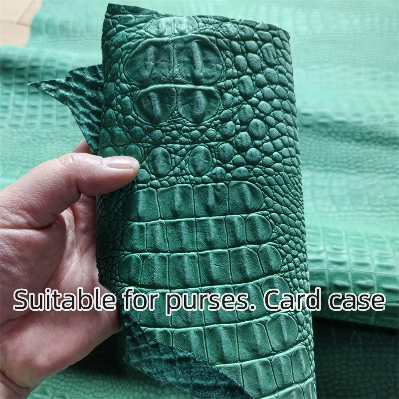 Picture 7: 1mm Yellowish Brown.Turquoise Crocodile Cowhide.First Layer Leather.Real Leather Fabric.Handmade DIY For Wallet.Cut the Whole