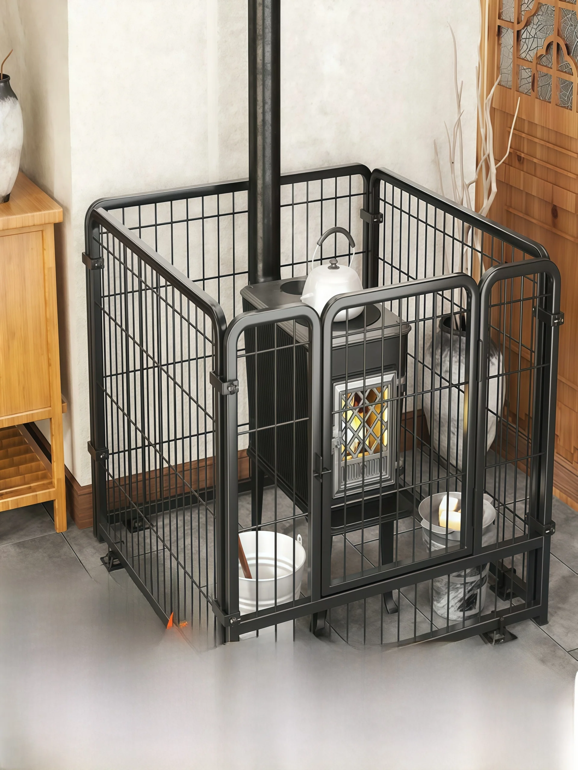 حاجز حماية للأطفال من الحروق لموقد التدفئة الداخلي، غطاء شبكي حديدي مضاد للحرق، معدات تدفئة للتخييم والسفر في الهواء الطلق