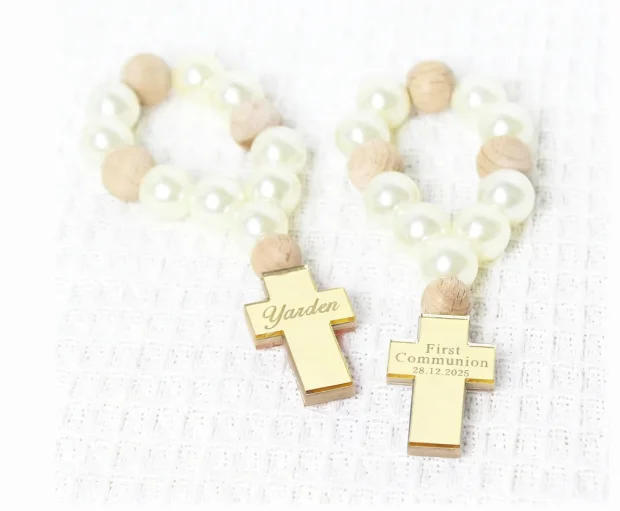10/15/20/30pcs Personalized Engraved Acrylic Corss Baptism Rosary Favors First Communion Favors Mi Bautizo Baptism Christening