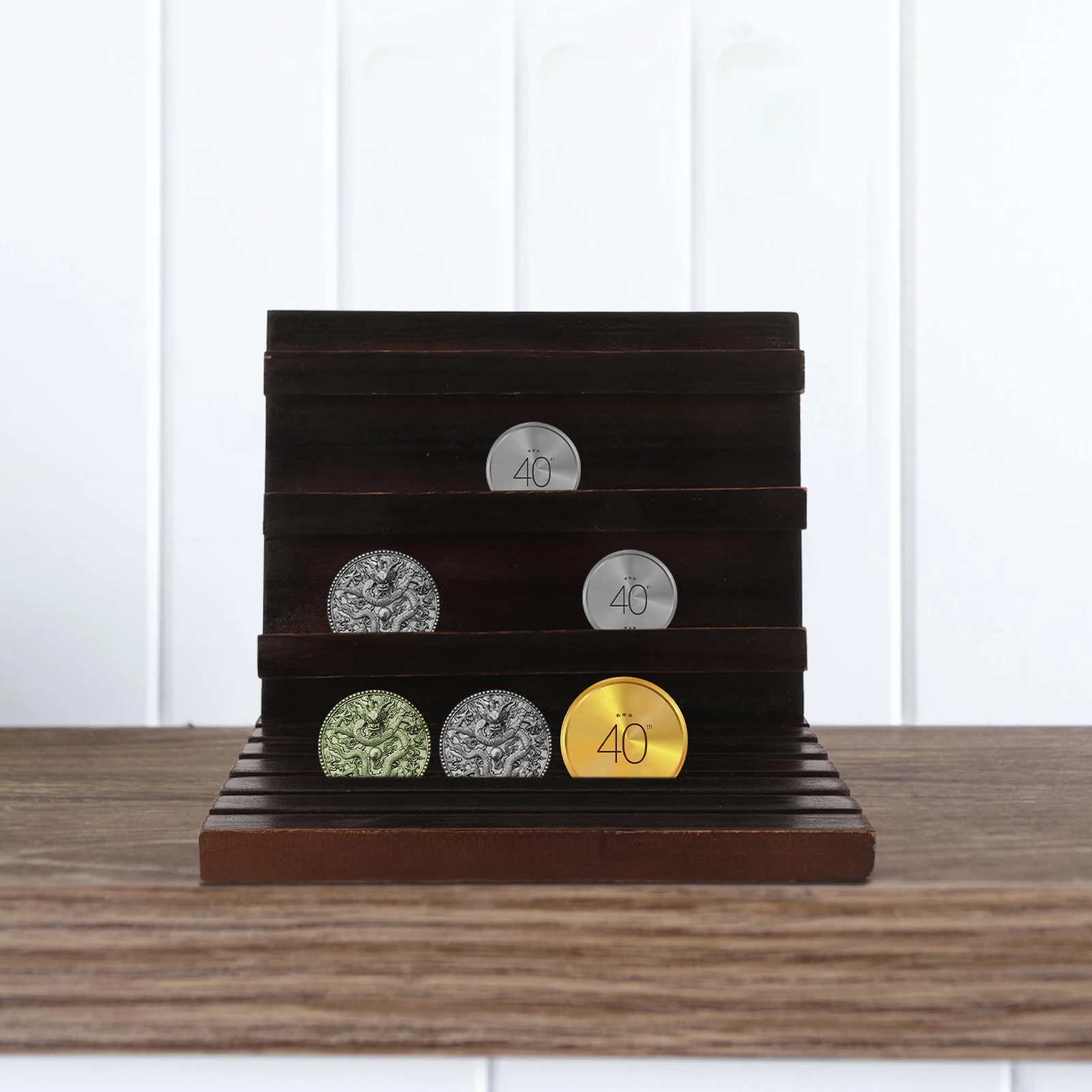 

Wooden Display Stand Coin Case Rack Organizer Bracket Challenge Coins Shelves Sorter Coffee