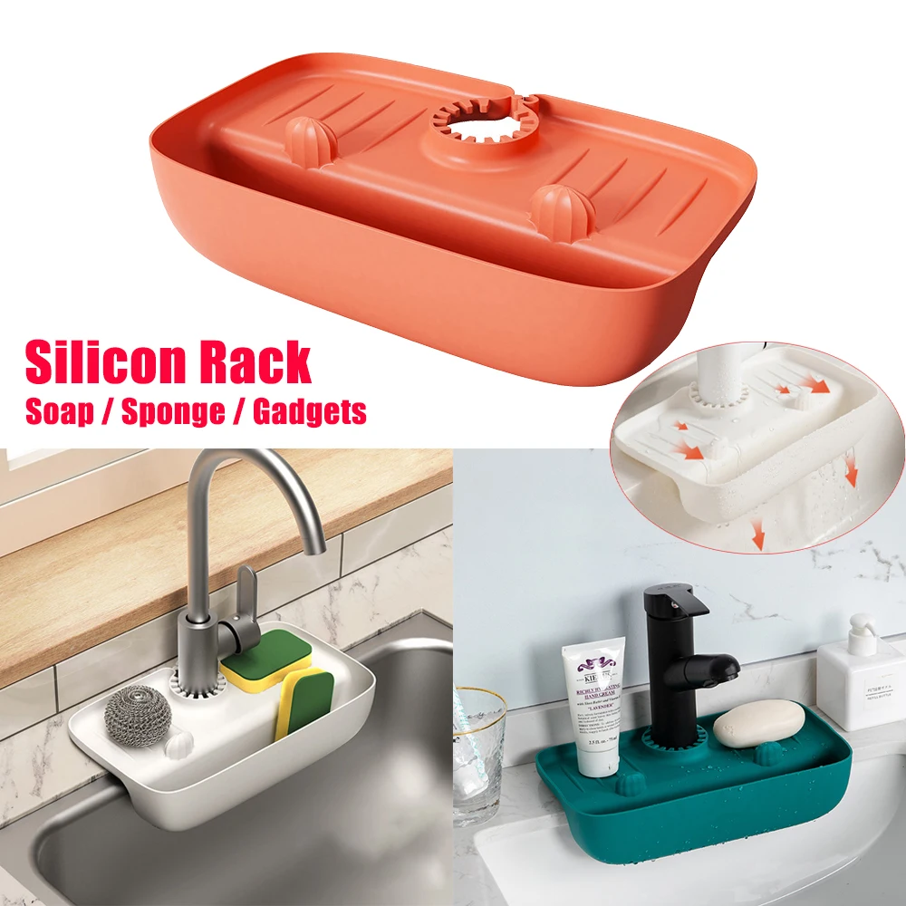 Silicon Sink Sponge Rag Drainer Rack Anti-splash Sink Dish Gadget Holder Storage Stand Bathroom Soap Organizer Shelf Drying Rack