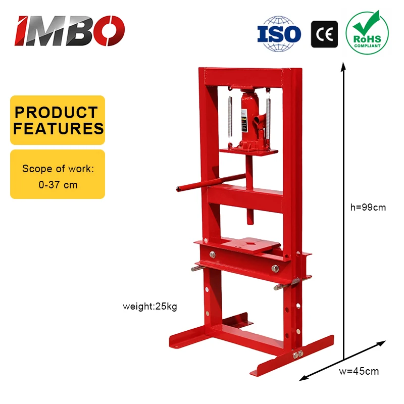 IMBO Hydraulic Shop Press 6T H-Frame Hydraulic Garage/Shop Floor Press Shop Press with Press Plates for Garage Shop Workshop