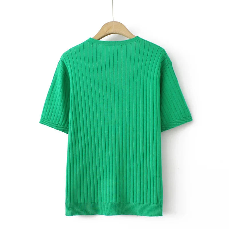 Plus Size Women T-Shirt 2023 Summer Short Sleeve Simple Ice Knitted Tops Loose Tees Oversized Curve Clothes F11-2211