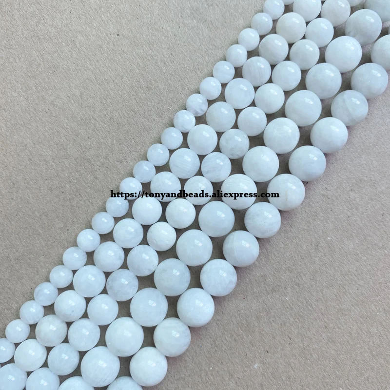 Genuine Semi-precious Natural B quality Opaque Blue Shine White Moonstone Round Loose Beads 15\