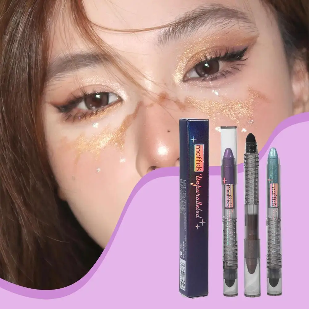 両端アイシャドウスティックブラシ真珠光沢持続防水アイシャドウペンシル輪郭ポータブルメイクアップ化粧品