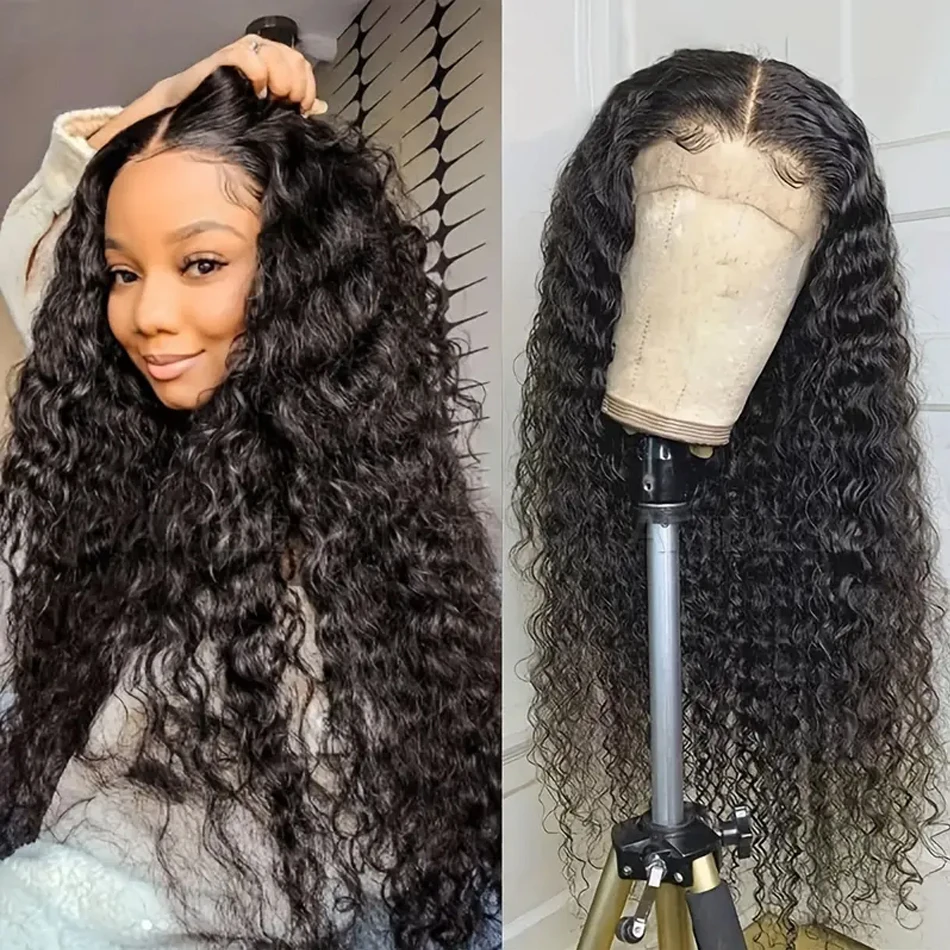 

Glueless Black Deep Wave Curly Wigs 200 Density 13x4 HD Transparent Lace Front Human 100% Natural Brazilian Hair Frontal Wigs