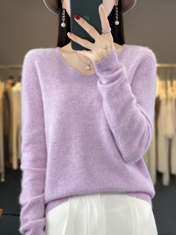 

2025 New Autumn And Winter Fashion First-Line Sweater 100% Pure Wool Women's V-Neck Pullover Knitted Base DMR201