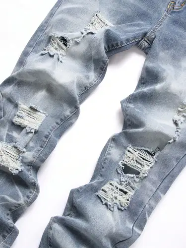 Imagen 2 del producto Pantalones vaqueros a la moda para hombre, pantalones vaqueros ajustados azules elásticos para hombre, pantalones vaqueros ajustados informales, pantalones vaqueros de estilo coreano para hombre