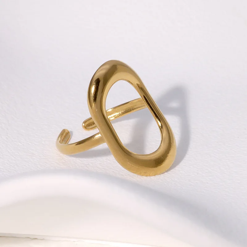 Stainless Steel Hollow Ring for Women Gold Color Geometric Oval Rings Opening Female Jewelry Simple Accessories Silver Color