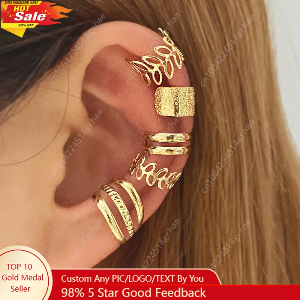 

5pcs/set Retro Multi-element Leaf Geometric Ear Cuff Non-Piercing Ear Bone Clip Men and Women Summer Jewelry Boho
