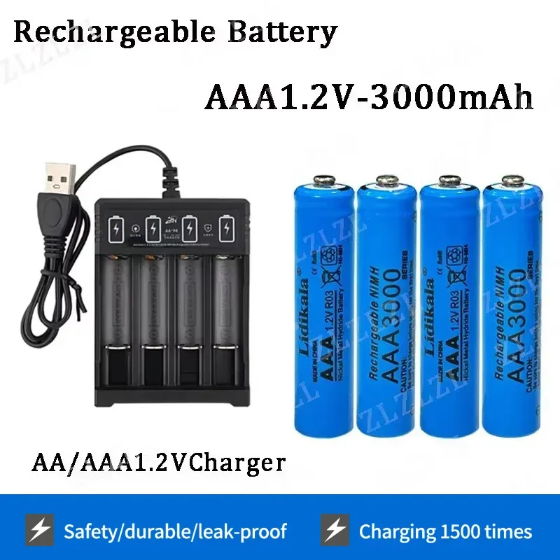 

NEW High Quality 1.2V Rechargeable Battery, AAA3000mAh Battery+charger, Alkaline Technology, for Remote Control, Toys/computer