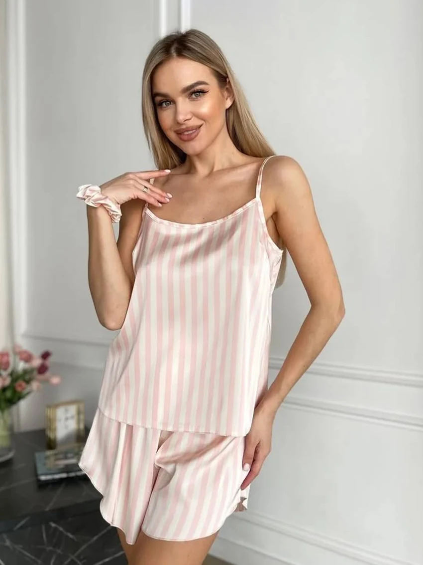 

Комплект домашней одежды Marthaqiqi: женская пижама на бретельках, майка для сна, ночная рубашка с круглым вырезом, шорты, повседневный полосатый комплект для сна