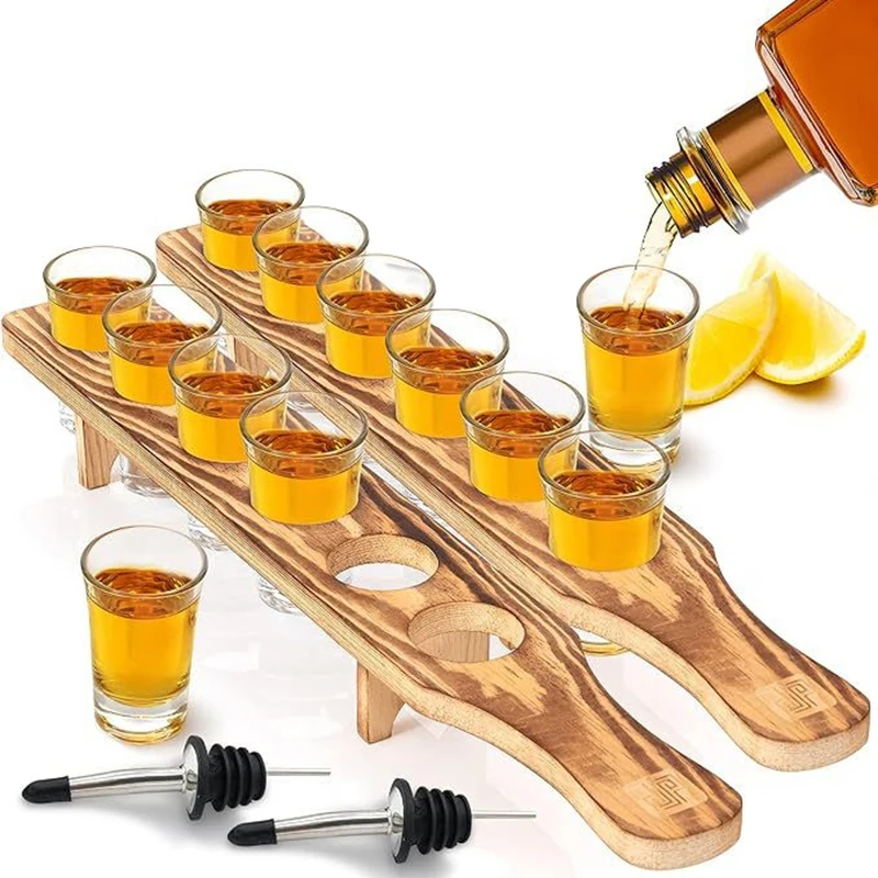 

hot sale Serving Tray Wood Whiskey Shot Glasses Holder Tray Wine Shot Glasses Display Dispenser Shot Glass Shelf Rack Base 2025