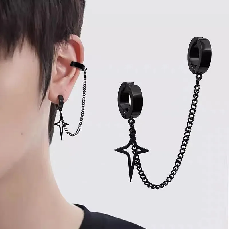 

1Pcs Minimalist Trendy Stud Punk Earrings for Teens Ear No Piercing Earring Women Men Fake Pierced Star Pendant Earrings Jewelry