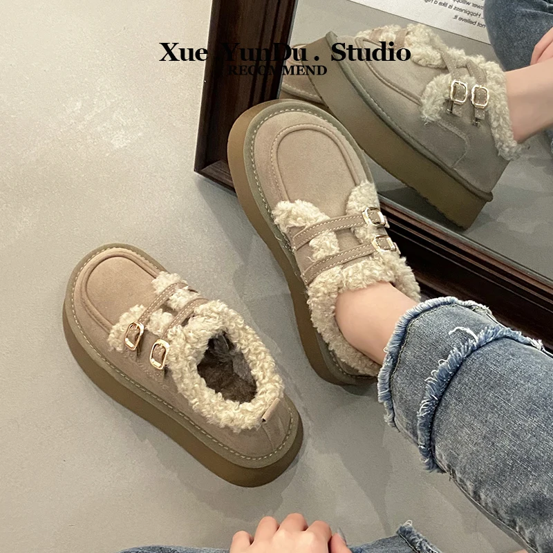 Women Shoes Autumn Casual Female Sneakers Loafers Fur Clogs Platform Fall New Winter Creepers Snow Boots Flock Winter Shoes Wome