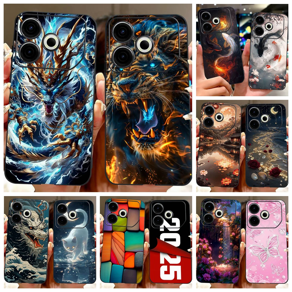 غلاف لهاتف Tecno Pova 6 Neo 4G 5G Coque Flower Butterfly Dragon Animals غطاء خلفي ناعم أسود لهاتف Tecno Pova 6 Pro Pova6 LI9